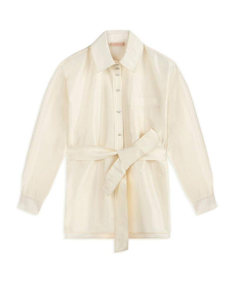 Machka Mixed Button-Down Shirt Jacket White