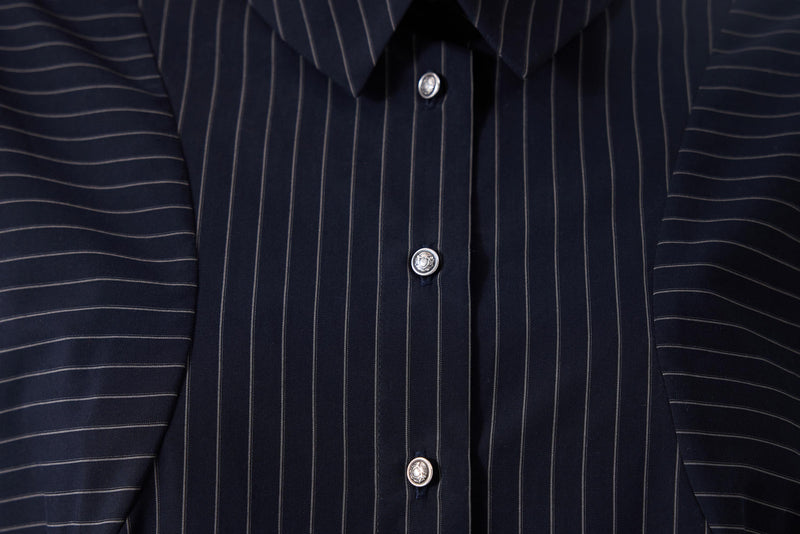 Machka Striped Pattern Oversize Shirt Black