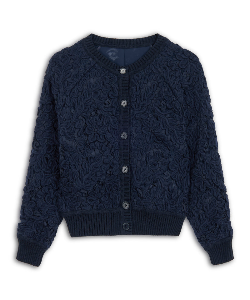 Machka Cardigan With Wool Embroidery On Lace Navy