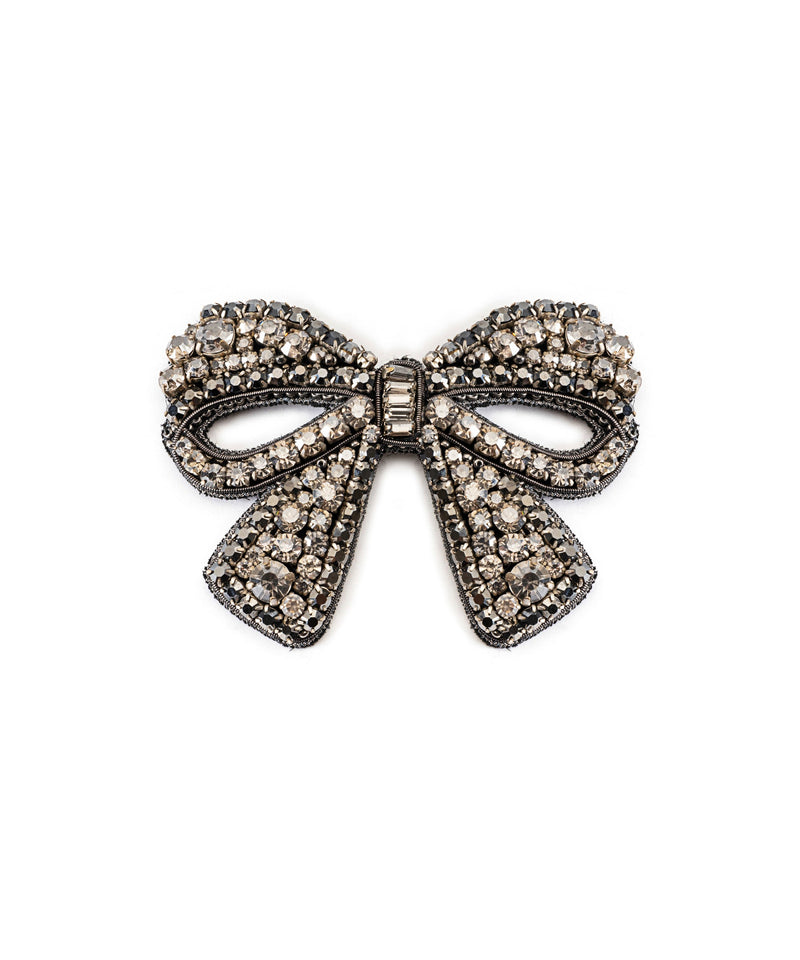 Machka Crystal Stone Bow Brooch Black