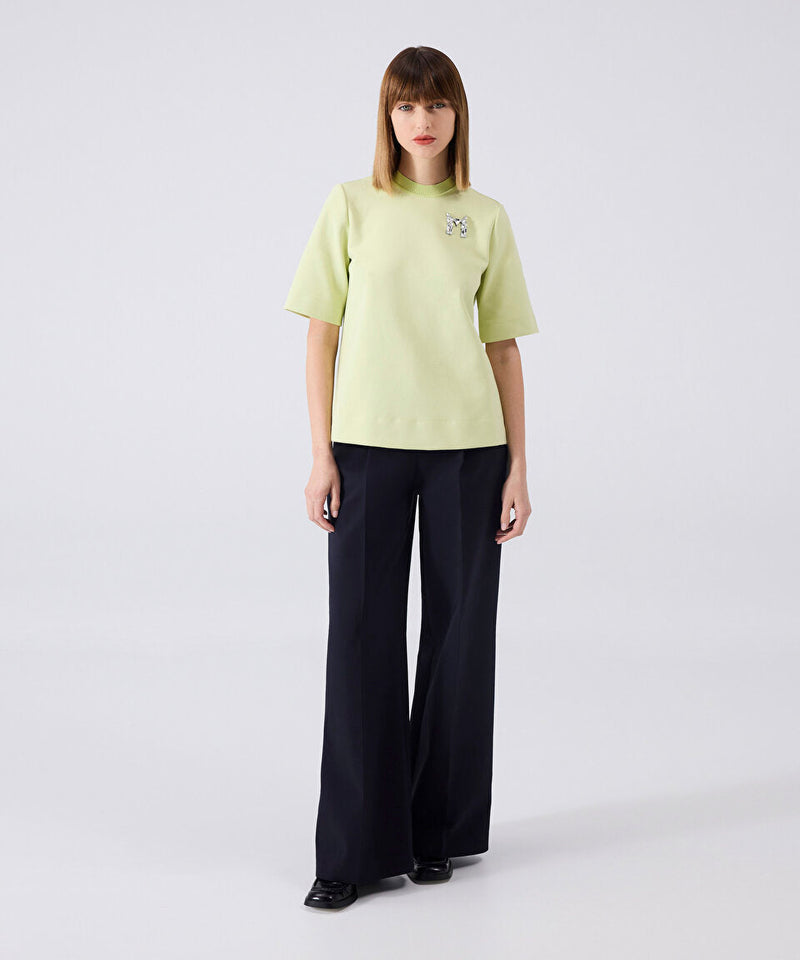 Machka Crystal Stone Embroidered T-Shirt Pistachio Green