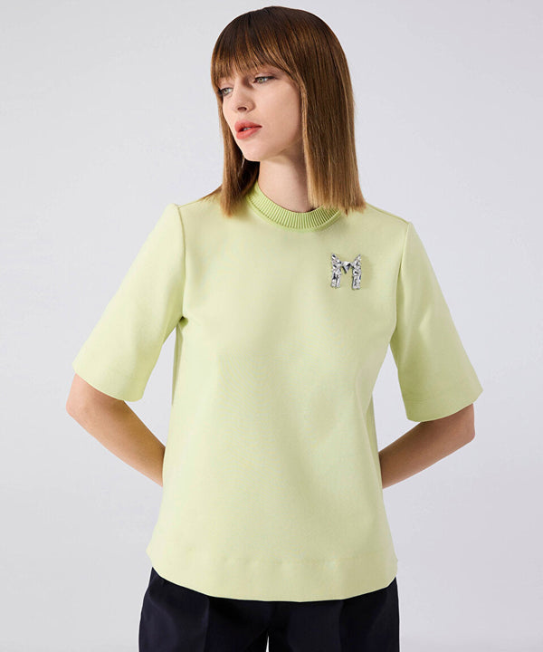 Machka Crystal Stone Embroidered T-Shirt Pistachio Green