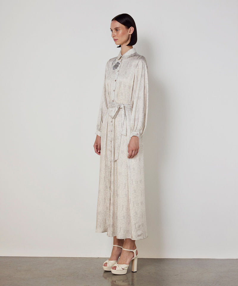 Machka Floral Print Shirt Dress Beige
