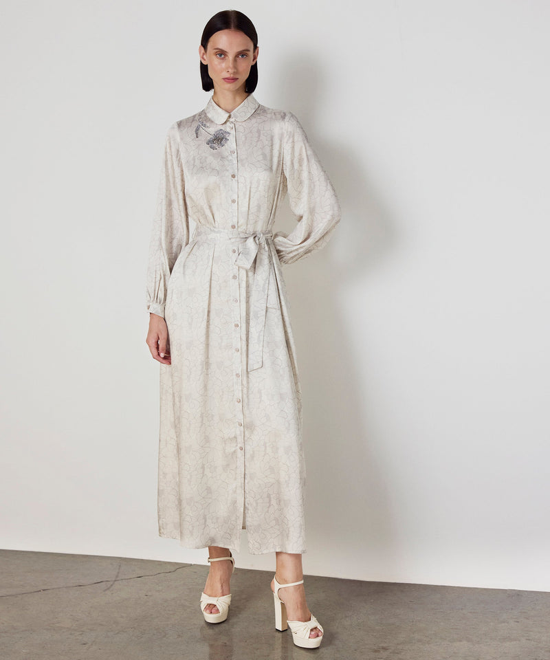 Machka Floral Print Shirt Dress Beige