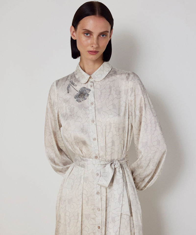 Machka Floral Print Shirt Dress Beige