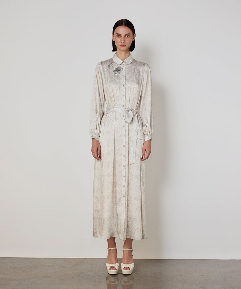 Machka Floral Print Shirt Dress Beige