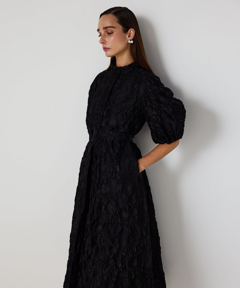 Machka Jacquard Balloon-Sleeve Dress Black