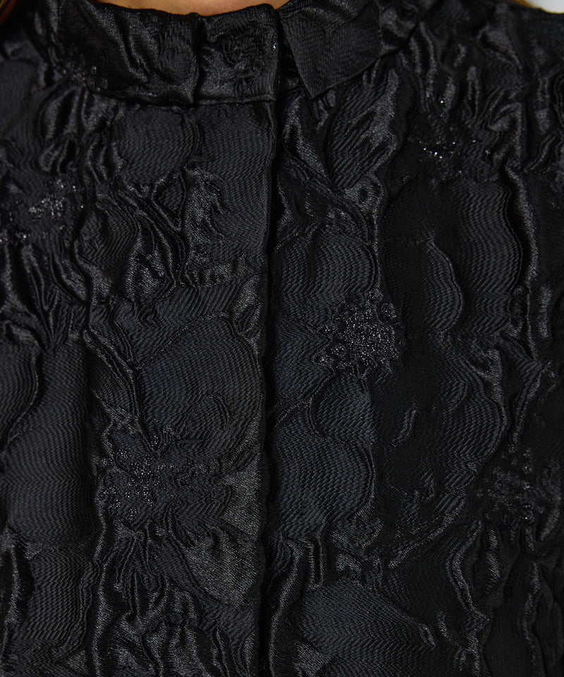 Machka Jacquard Balloon-Sleeve Dress Black