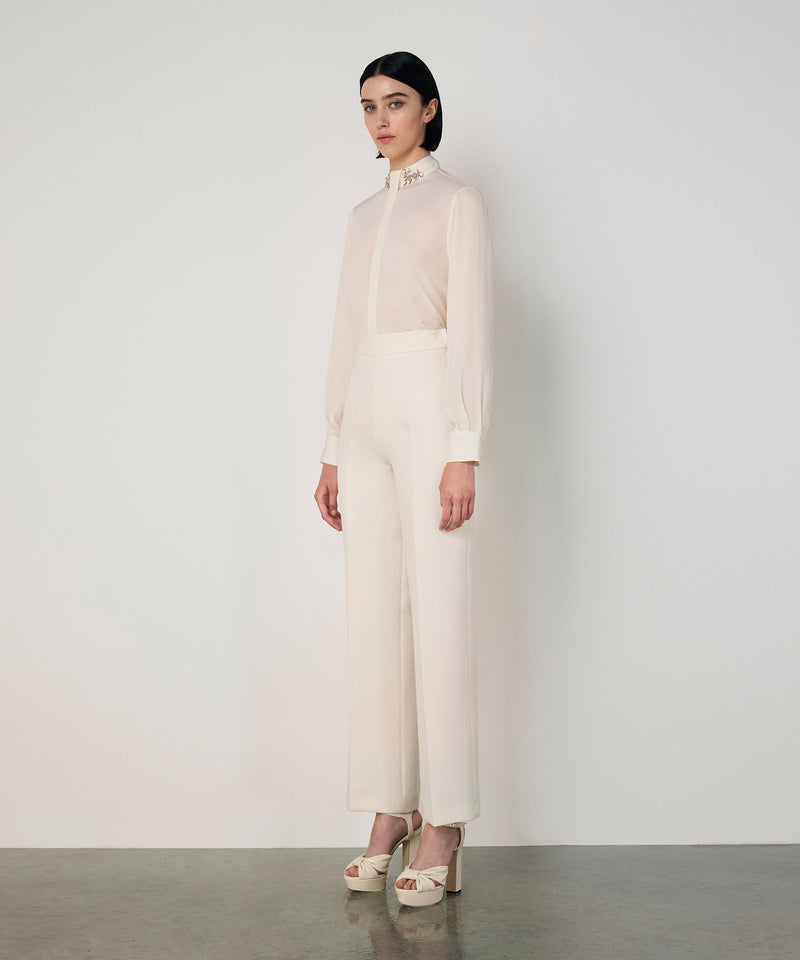 Machka Crepe Wide-Leg Trousers Ecru
