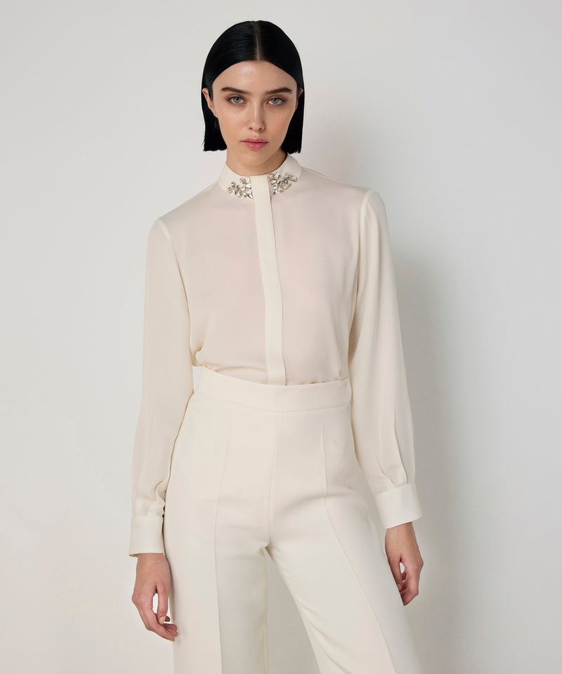 Machka Crepe Wide-Leg Trousers Ecru