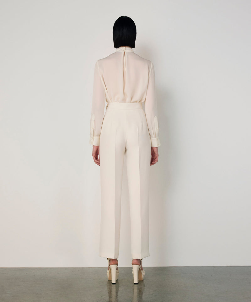Machka Crepe Wide-Leg Trousers Ecru