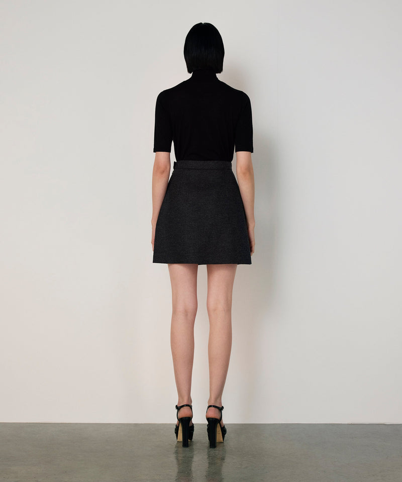 Machka Floral Module Embroidered Wool Skirt Anthracite