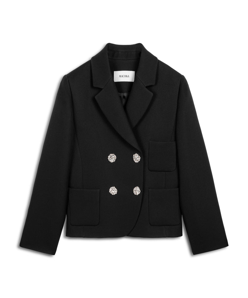 Machka Crystal-Button Double-Breasted Blazer Black