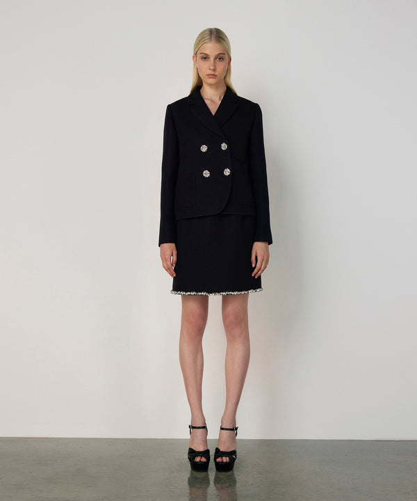 Machka Crystal-Button Double-Breasted Blazer Black