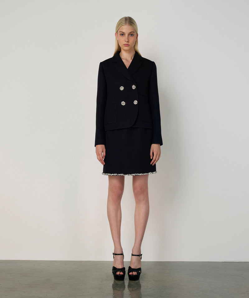 Machka Crystal-Button Double-Breasted Blazer Black