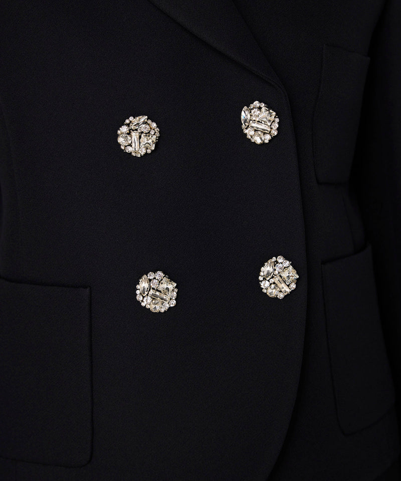 Machka Crystal-Button Double-Breasted Blazer Black