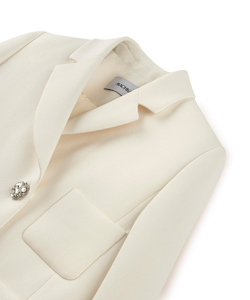 Machka Crystal-Button Double-Breasted Blazer Ecru