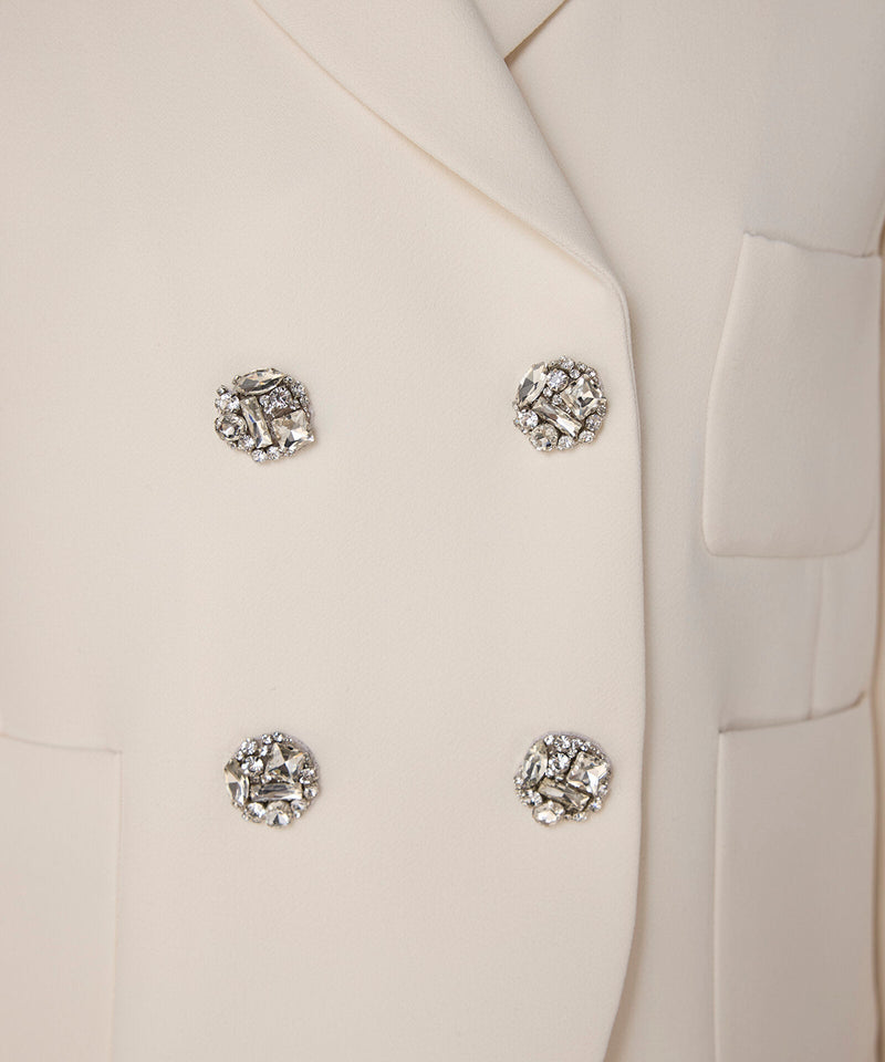 Machka Crystal-Button Double-Breasted Blazer Ecru