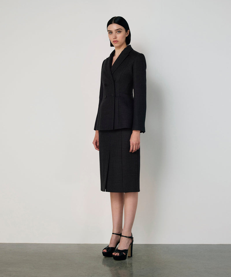 Machka Double-Breasted Wool Blazer Anthracite