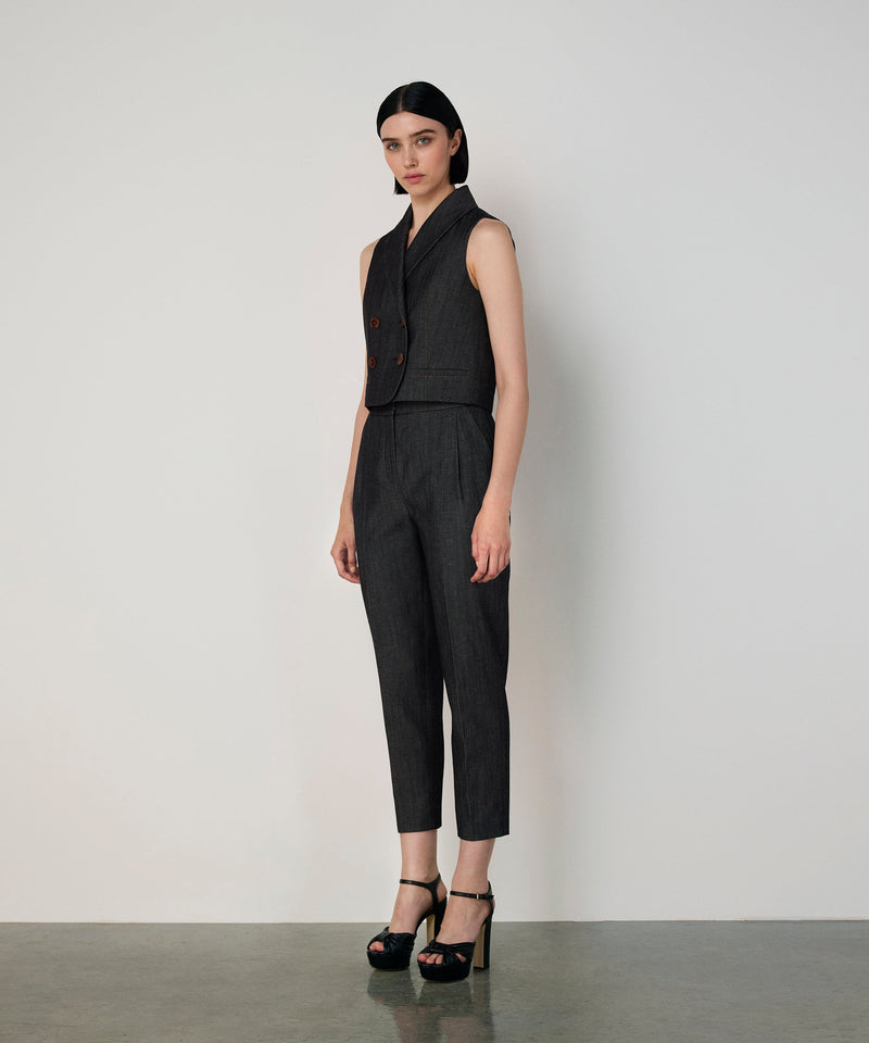 Machka Double-Breasted Vest With Contrast Stitching Anthracite