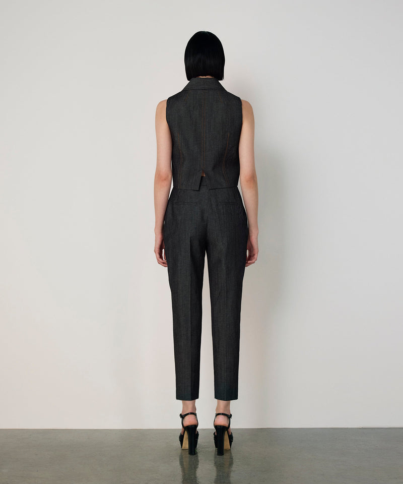 Machka Double-Breasted Vest With Contrast Stitching Anthracite