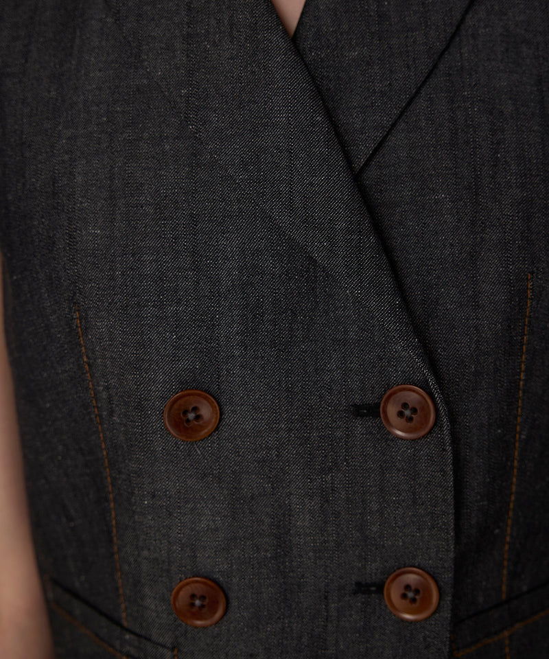 Machka Double-Breasted Vest With Contrast Stitching Anthracite