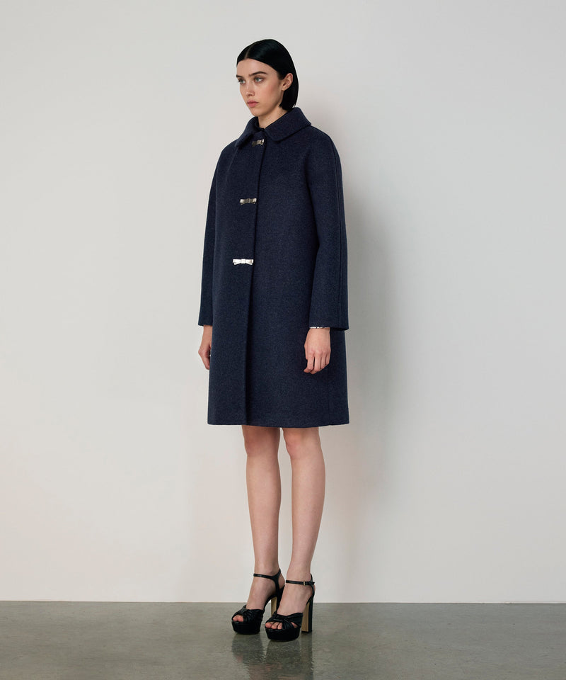 Machka Coat With Metal Bow Buttons Marling Blue