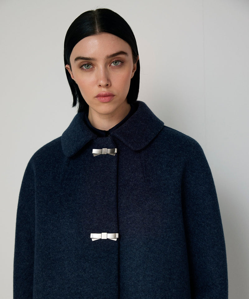 Machka Coat With Metal Bow Buttons Marling Blue