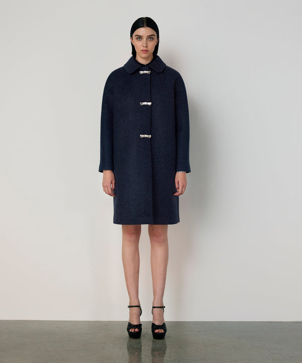 Machka Coat With Metal Bow Buttons Marling Blue