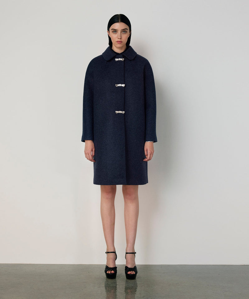 Machka Coat With Metal Bow Buttons Marling Blue