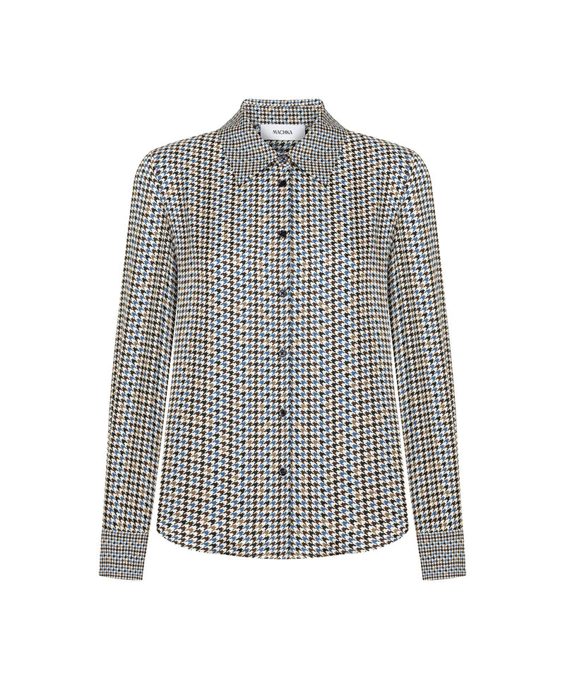 Machka Houndstooth Patterned Silk Shirt Navy
