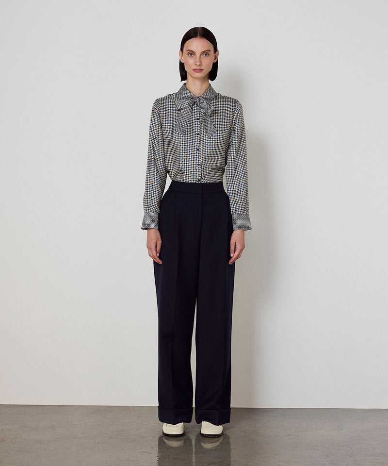 Machka Houndstooth Patterned Silk Shirt Navy