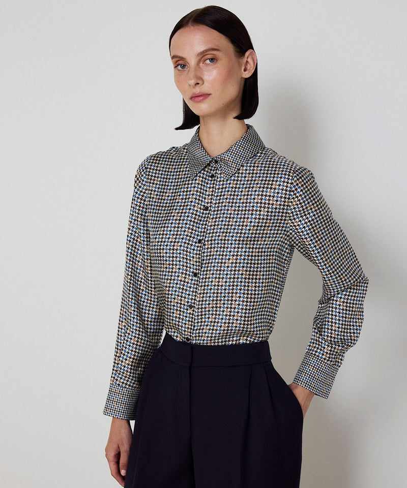 Machka Houndstooth Patterned Silk Shirt Navy