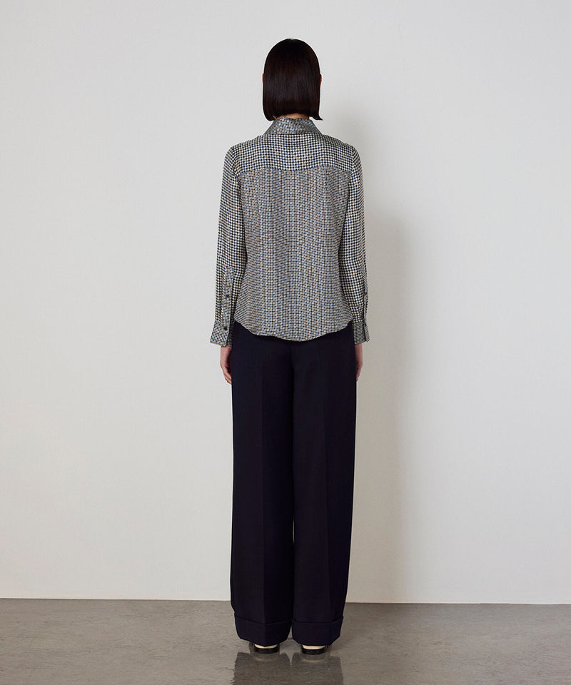 Machka Houndstooth Patterned Silk Shirt Navy