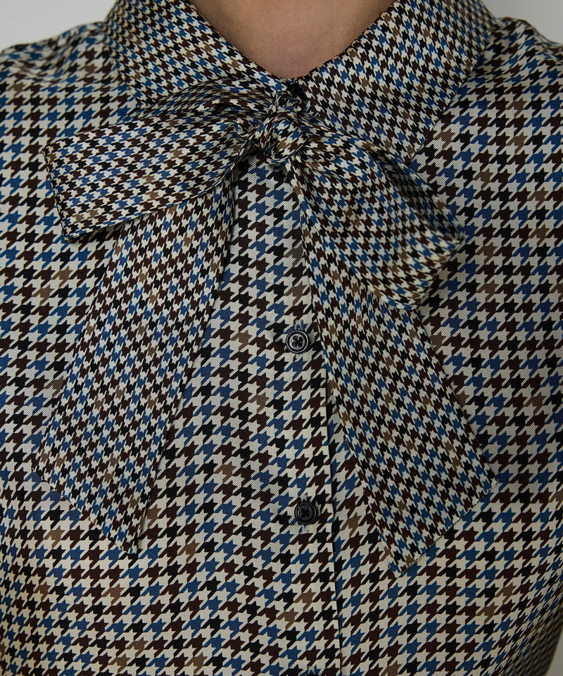 Machka Houndstooth Patterned Silk Shirt Navy
