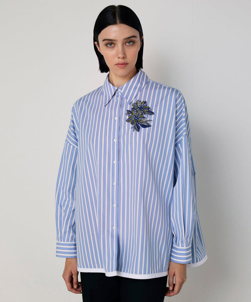Machka Embroidered Stripe Shirt Blue