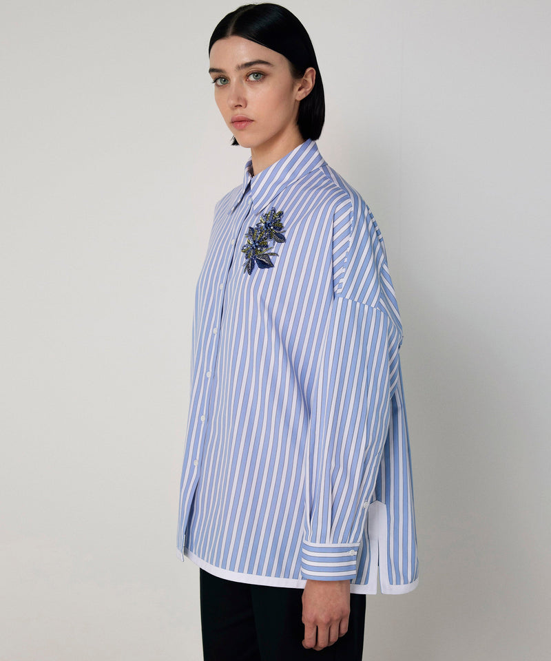 Machka Embroidered Stripe Shirt Blue