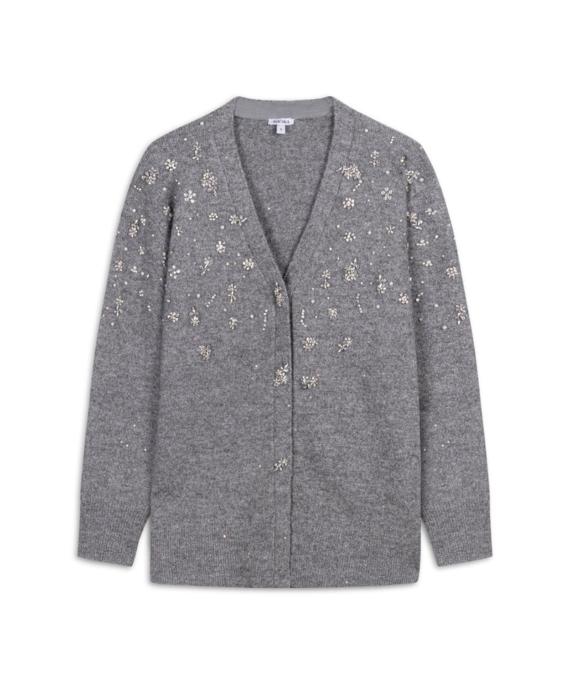 Machka Embellished Oversize Knit Cardigan Grey Melange