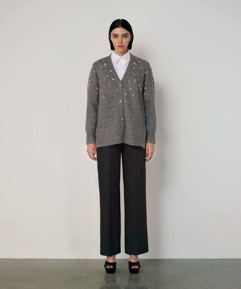 Machka Embellished Oversize Knit Cardigan Grey Melange