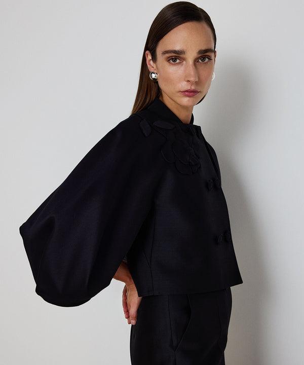 Machka Floral Appliqué Coat Black