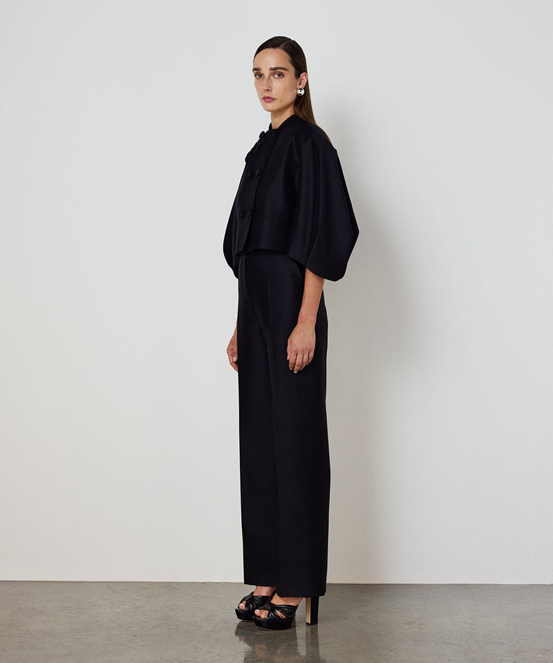 Machka Floral Appliqué Coat Black