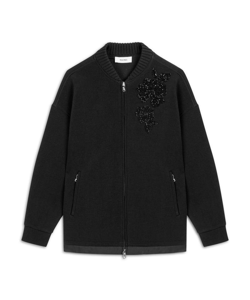 Machka Floral Appliqué Taffeta-Trimmed Sweatshirt Black