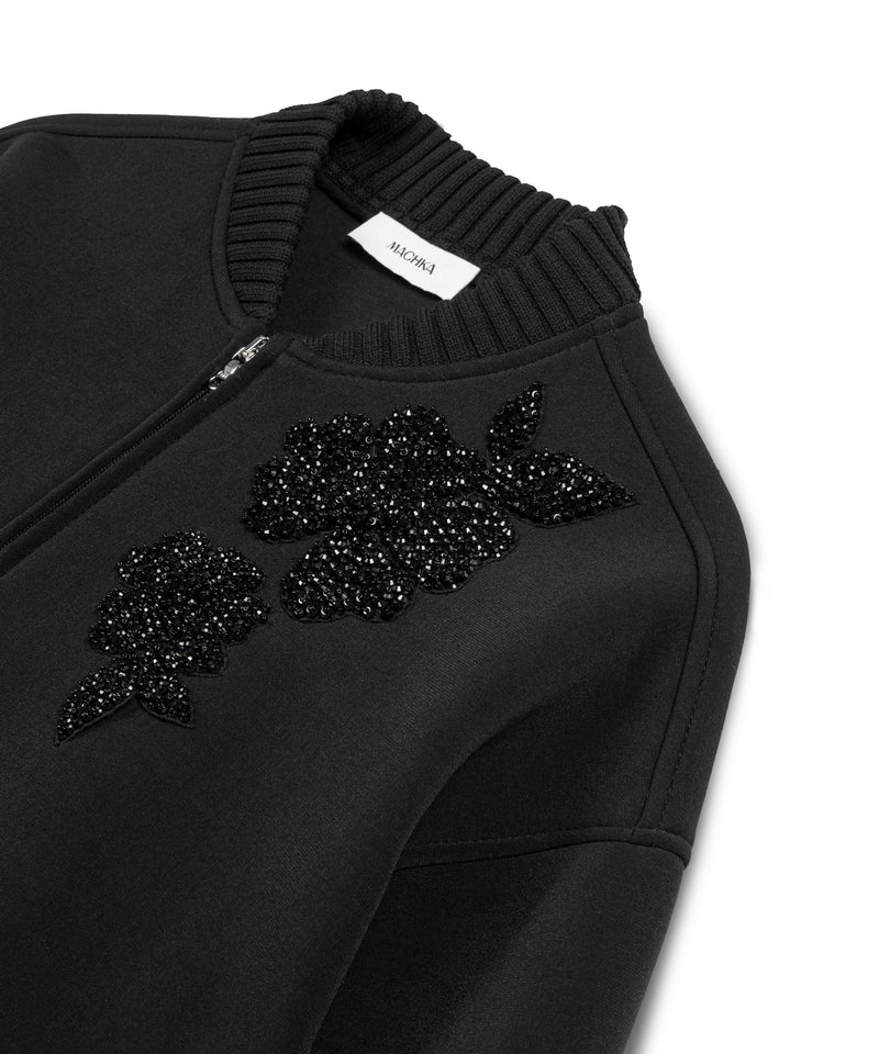 Machka Floral Appliqué Taffeta-Trimmed Sweatshirt Black