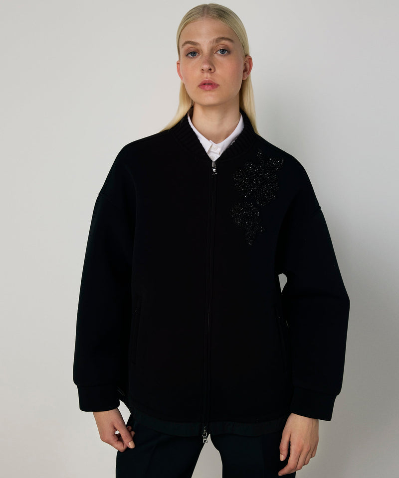 Machka Floral Appliqué Taffeta-Trimmed Sweatshirt Black