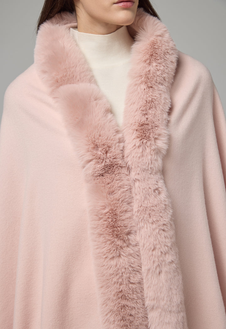 Choice Faux Fur Embellished Poncho Pink