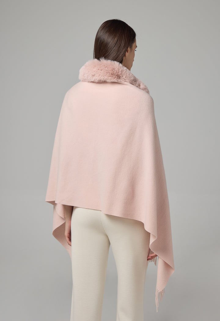 Choice Faux Fur Embellished Poncho Pink