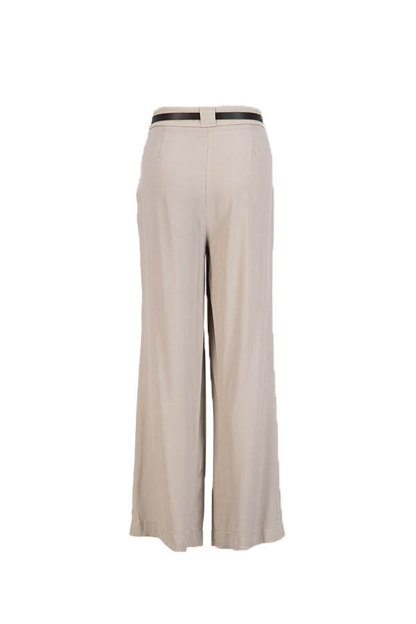 Setre Shiny Fabric Pleat Detailed Loose Cut Trousers Dark Beige