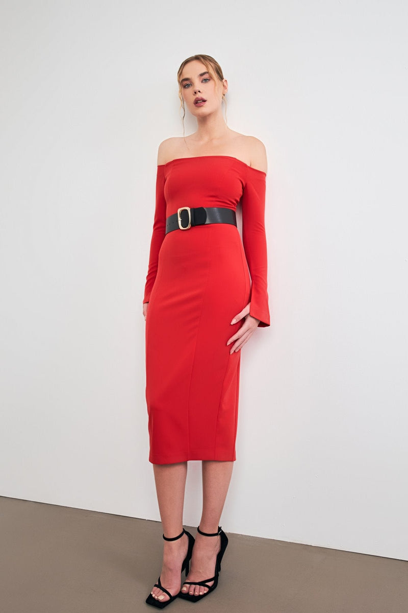 Setre Off-The-Shoulder Belted Dress Red