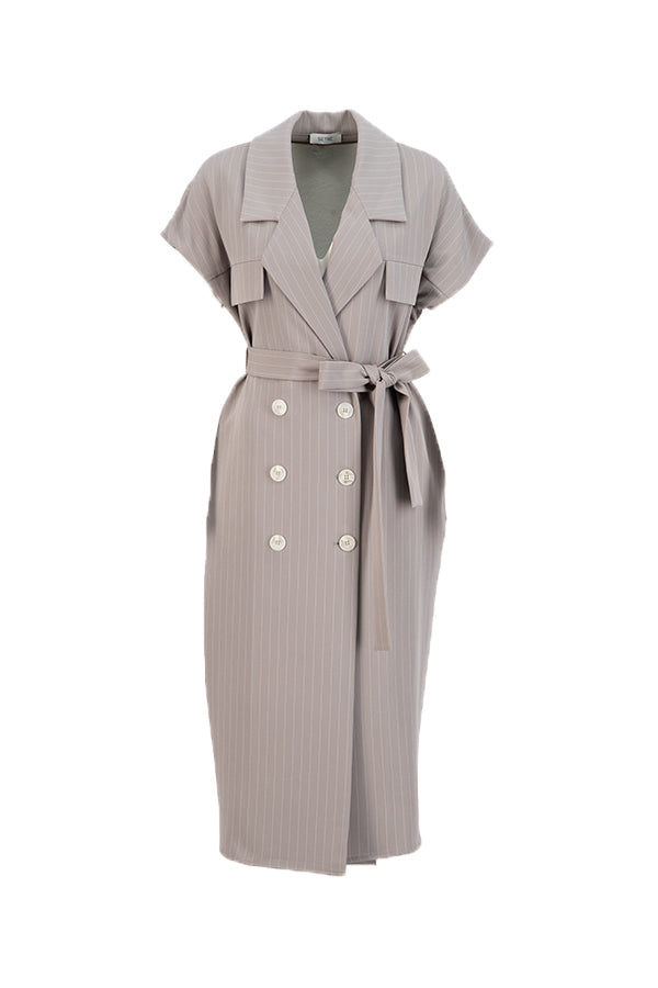 Setre Striped Belted Midi Dress Grey