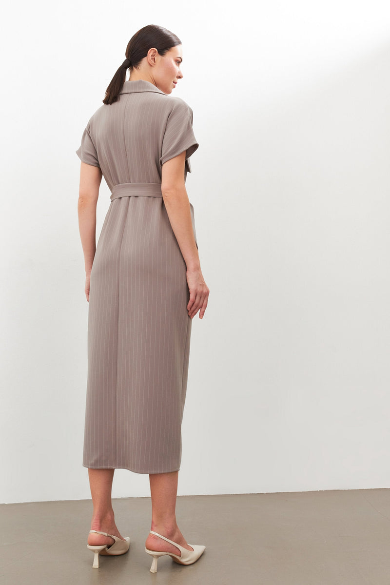 Setre Striped Belted Midi Dress Grey